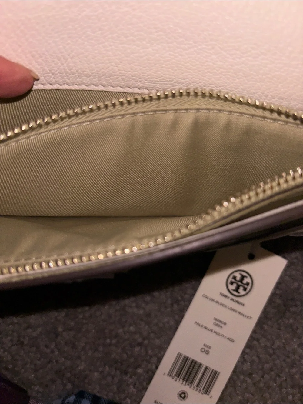 Tory Burch Light Blue Continental Wallet with Lime Snap Closure